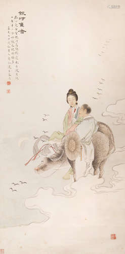黄淡如(1867-1923) 牛郎织女图 设色纸本 立轴