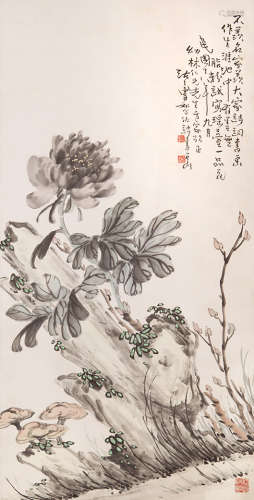 曹恕伯(1897-1956) 灵寿富贵 设色纸本 立轴