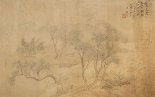 顾沄(1835-1896) 岸晓风残 设色纸本 镜心