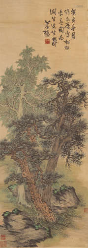萧愻(1883-1944) 松柏长春图 设色纸本 立轴