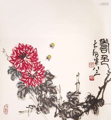 陈大羽(1912-2001) 寿色 设色纸本 立轴