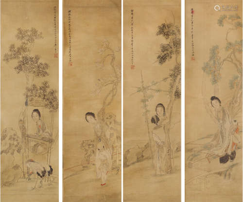 沈心海(1855-1941) 四美四屏 设色纸本 镜心