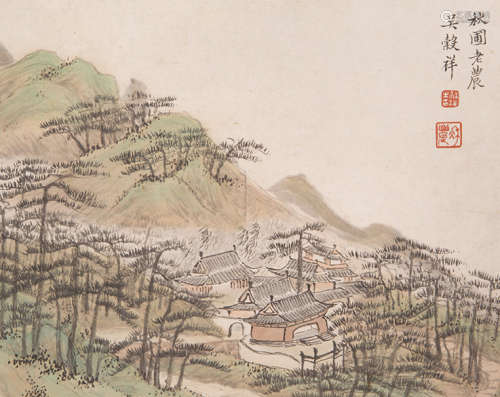 吴毂祥(1848-1903) 深山古寺 设色纸本 镜心