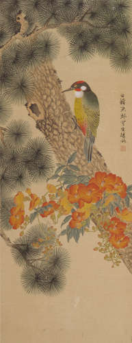 田鏞（b.1938） 啄虫图 设色纸本 镜心