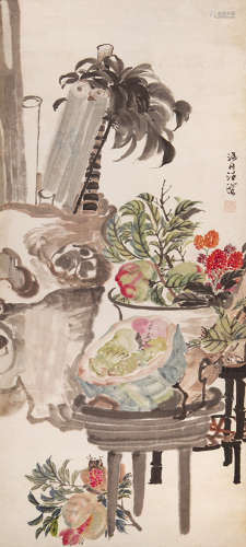 汪溶(1896-1972） 花卉 设色纸本 立轴