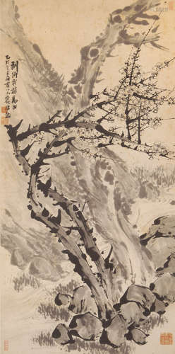 李石君 (1867-1933) 梅石图 设色纸本 立轴