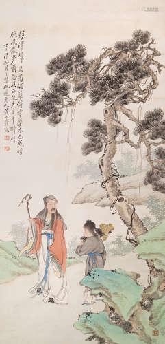 黄山寿(1855-1919) 采菊东来 设色纸本 立轴