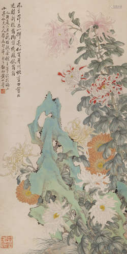 黄山寿(1855-1919) 菊花 设色纸本 立轴