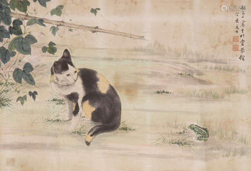 赵敬予（1902-1993） 猫趣图 设色纸本 镜心