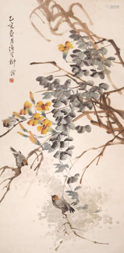 柳滨(1887-1945) 凌霄间趣 设色纸本 立轴