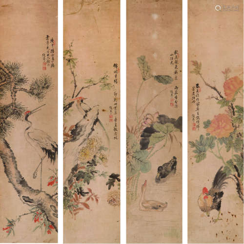 唐绶亭（1883-1947） 四季四屏 设色纸本 立轴