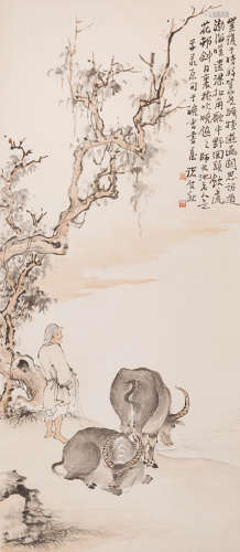 诸健秋（1891-?） 牧牛图 设色纸本 立轴