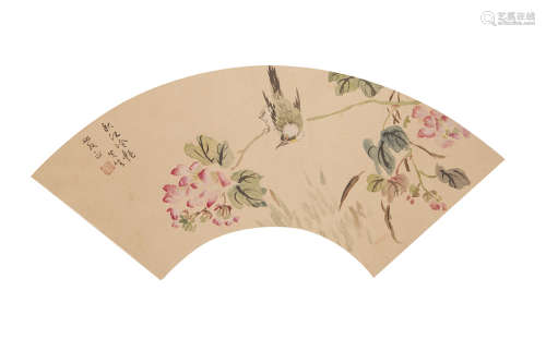 汪溶(1896-1972） 秋红冷艳 设色纸本 扇片