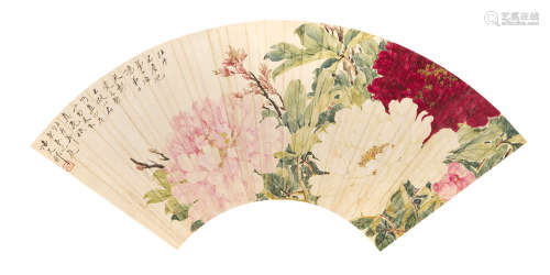 陆文郁(1887—1974) 花卉 设色纸本 扇片