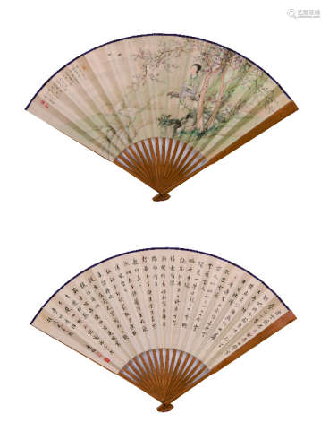 叶大荣  |寿鉨 (1885-1950) 书画成扇 设色纸本 成扇
