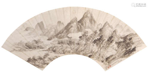 朱伦瀚（1680-1760） 山水扇面 设色纸本 镜心