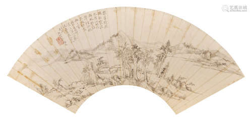 秦炳文（1803-1873） 山水扇面 设色纸本 镜心