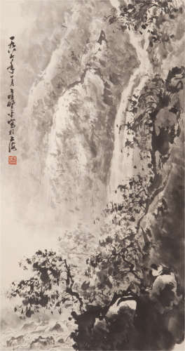 应野平(1910-1990) 墨笔山水 设色纸本 立轴