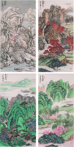 魏云飞（b.1978） 山水四条屏 设色纸本 镜心