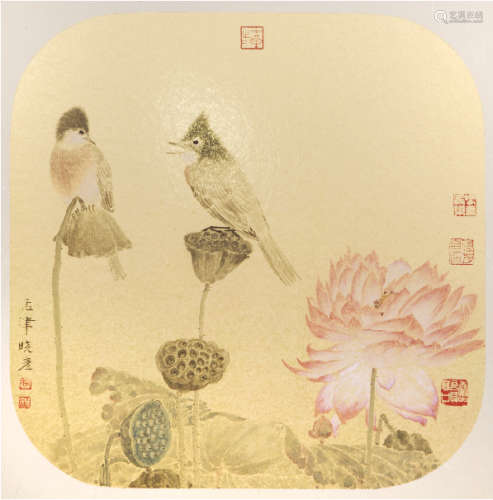 张晓彦（b.1975） 双鸟 设色纸本 硬卡