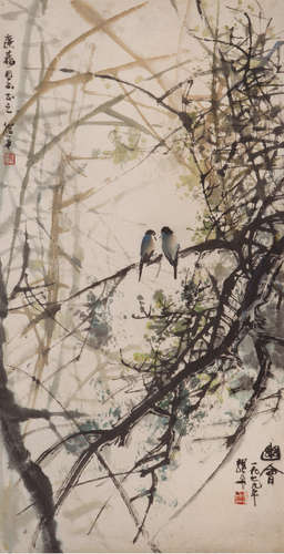 冯骥才（b.1942) 幽会 设色纸本 镜心