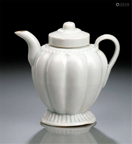 A SMALL LOBED QINGBAI TEA POT WITH COVER, China, probably Yuan dynasty-Property from an old Austrian private collection-Minor wear