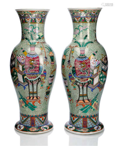 A PAIR OF POLYCHROME VASES