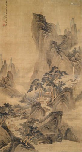 Zhang Gu, China, Qing dynasty, Monumental Mountain Landscape with Scholar's Recluse