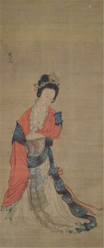 ATTRIBUTED TO TANI BUNCHÔ (Japan, 1763-1840) a painting of Yang Guifei, the favourite concubine of the Emperor Ming Huang. Ink and colours on silk, signed; Bunchô and two seals: Tani Bunchô - Provenance: Purchased from Galerie Eike Moog, Cologne, 29.01.1983 - Minor wear, partly minor folds, mounted as hanging scroll with ivory ends