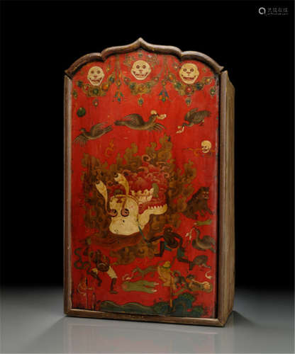 A PAINTED WOODEN SHRINE, Tibet, 19th/20th ct