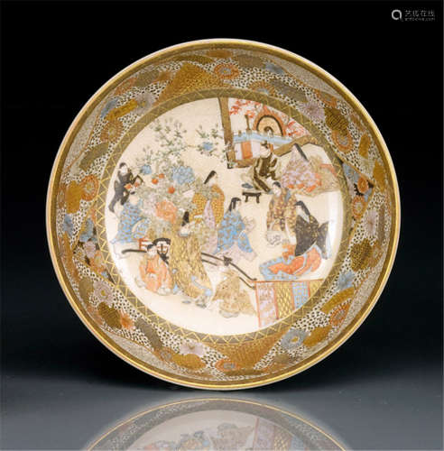 A SATSUMA BOWL, Japan, signed, Meiji period, the central roundel is decorated with a scene at court - Property from a South German private collection, acquired between 1970 and 1990 - Minor wear, illegible signature