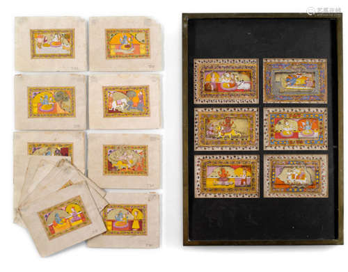TWENTY-SIX GOUACHES ON PAPER DEPICTING VARIOUS DEITIES, India, 19th/20th Ct. - Property from a South German private collection, assembled between 1960 and 1990 - Minor wear, six framed under glass