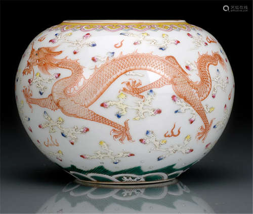 A CACHEPOT WITH DRAGON AND CLOUD DECOR