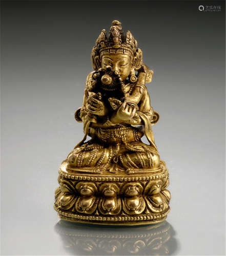 A GILT-BRONZE FIGURINE OF SITASAMVARA, TIBETO-CHINESE, late 15th ct