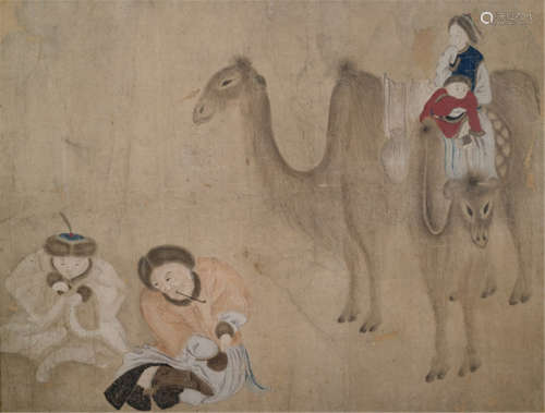 Nomadic Family with Two-humped Camels, China, ca