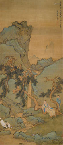 Style of Yu Zhiding (1647-1716), China, dated 1712, Scholar Watching a Pair of Cranes under a Pine