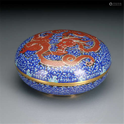 A GOOD CLOISONNÉ ENAMEL DRAGON AND CLOUD BOX AND COVER