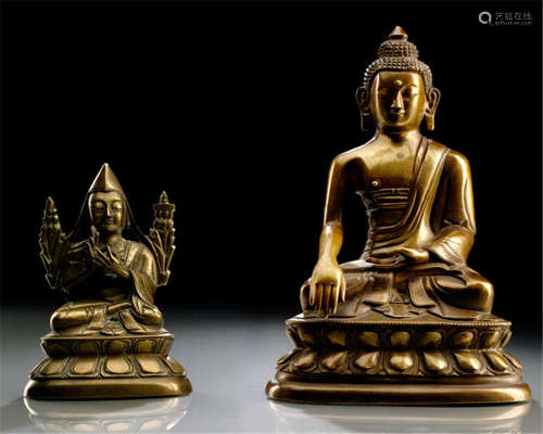 TWO BRONZE FIGURES OF BUDDHA SHAKYAMUNI AND TSONG