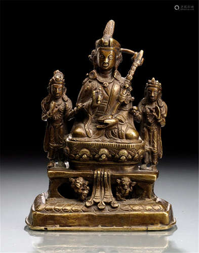 A BRONZE FIGURE OF PADMASAMBHAVA, TIBET, 18th ct