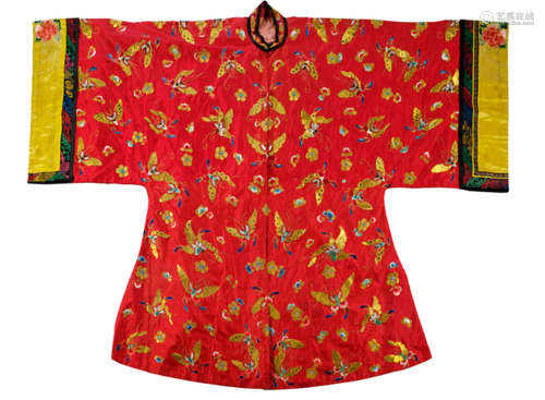 A SILK JACKET WITH RICH GOLD-WRAPPED THREAD EMBROIDERY OF BUTTERFLIES