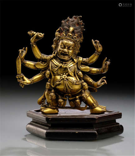 A GILT-BRONZE FIGURE OF HAYAGRIVA, TIBET, 18th Ct