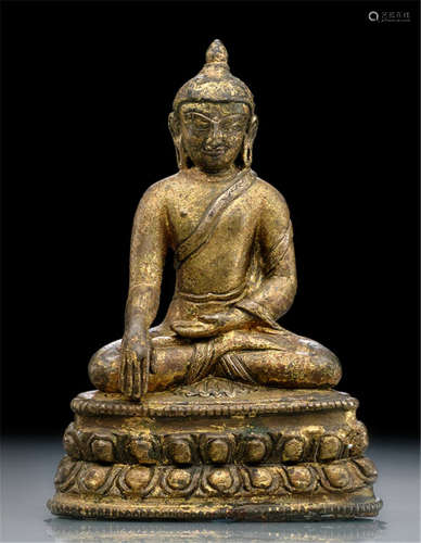 A BRONZE FIGURE OF BUDDHA SHAKYAMUNI