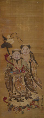 A HANGING SCROLL DEPICTING THE TWO IMMORTALS (HEHE)