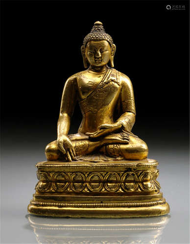 A GILT-BRONZE FIGURE OF BUDDHA SHAKYAMUNI, MONGOLIA, Zanabazar school, early 18th Ct