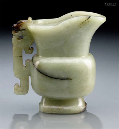 AN ARCHAISING JADE VESSEL WITH DRAGON HANDLE, China, 18th/19th ct