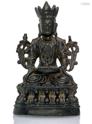 A BRONZE FIGURE OF PROBABLY GUANYIN, CHINA, late Ming dynasty