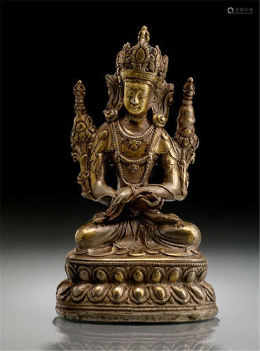 A GILT-BRONZE FIGURE OF VAJRADHARA, TIBET, 16th ct