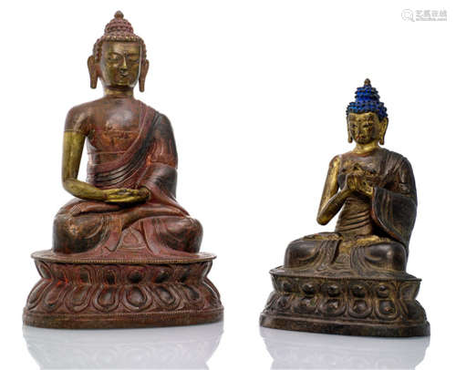 TWO BRONZE EMBOSSED FIGURES OF BUDDHA SHAKYAMUNI