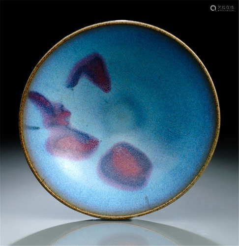 A FINE AND RARE PURPLE-SPLASHED JUNYAO BOWL, China, Yuan/early Ming dynasty-Property from an old Austrian private collection-The prominent splashes of purple, red or green on Junyao wares were produced by potters who deliberately added copper to the glaze