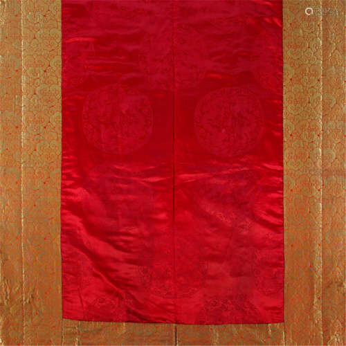A RED SILK COVER WITH GOLD THREAD BORDERS FOR AN ALTAR TABLE OR WRITING DESK-Property from an old Dutch private collection